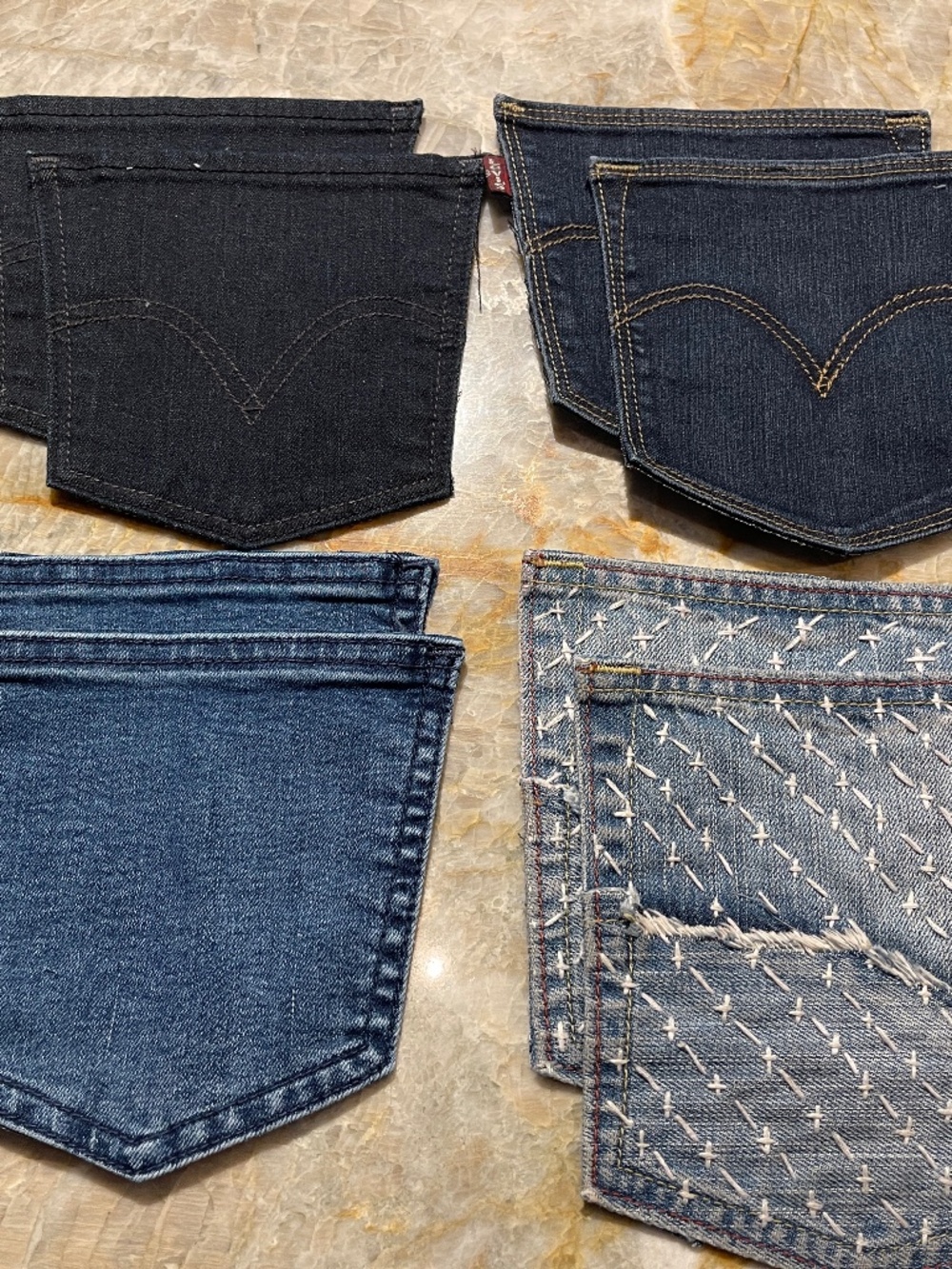 8 Denim Jean Pockets Levis and More with Backing For Quilting Crafts Sew
